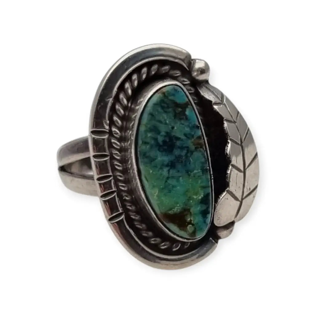 Anillo estilo Navajo vintage años 80 en plata 925 con turquesa cabujón