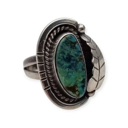 Anillo estilo Navajo vintage años 80 en plata 925 con turquesa cabujón