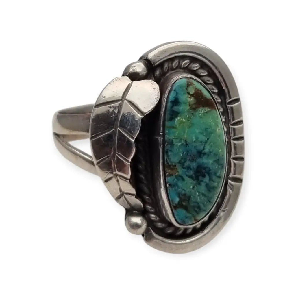 Anillo estilo Navajo vintage años 80 en plata 925 con turquesa cabujón