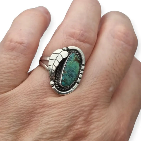 Anillo estilo Navajo vintage años 80 en plata 925 con turquesa cabujón