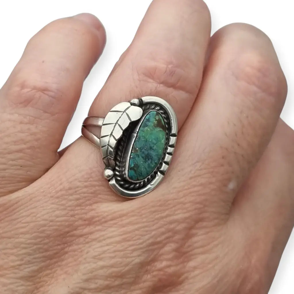 Anillo estilo Navajo vintage años 80 en plata 925 con turquesa cabujón