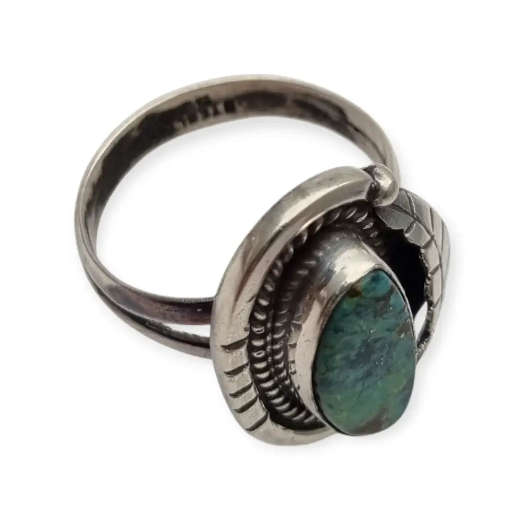 Anillo estilo Navajo vintage años 80 en plata 925 con turquesa cabujón