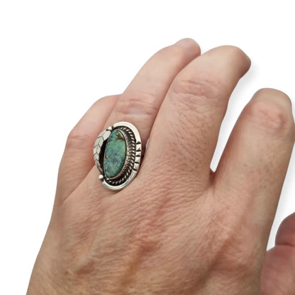 Anillo estilo Navajo vintage años 80 en plata 925 con turquesa cabujón