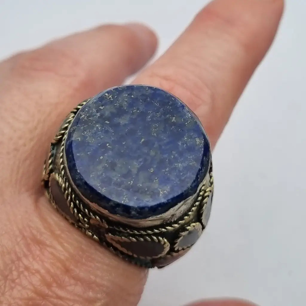 Anillo étnico de piedra azul tamaño grande joyería boho vintage años 70-80
