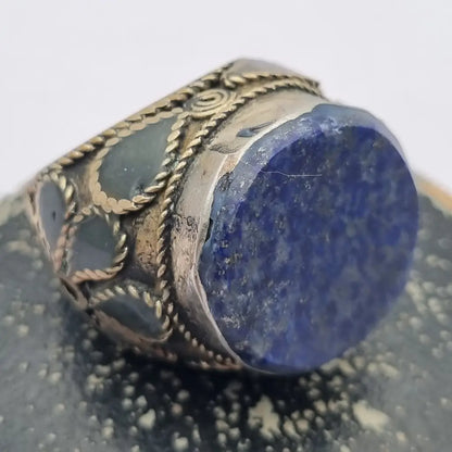 Anillo étnico de piedra azul tamaño grande joyería boho vintage años 70-80