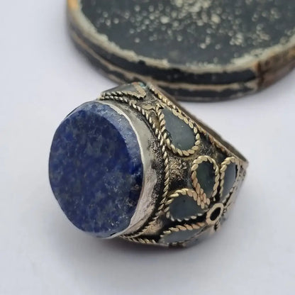 Anillo étnico de piedra azul tamaño grande joyería boho vintage años 70-80