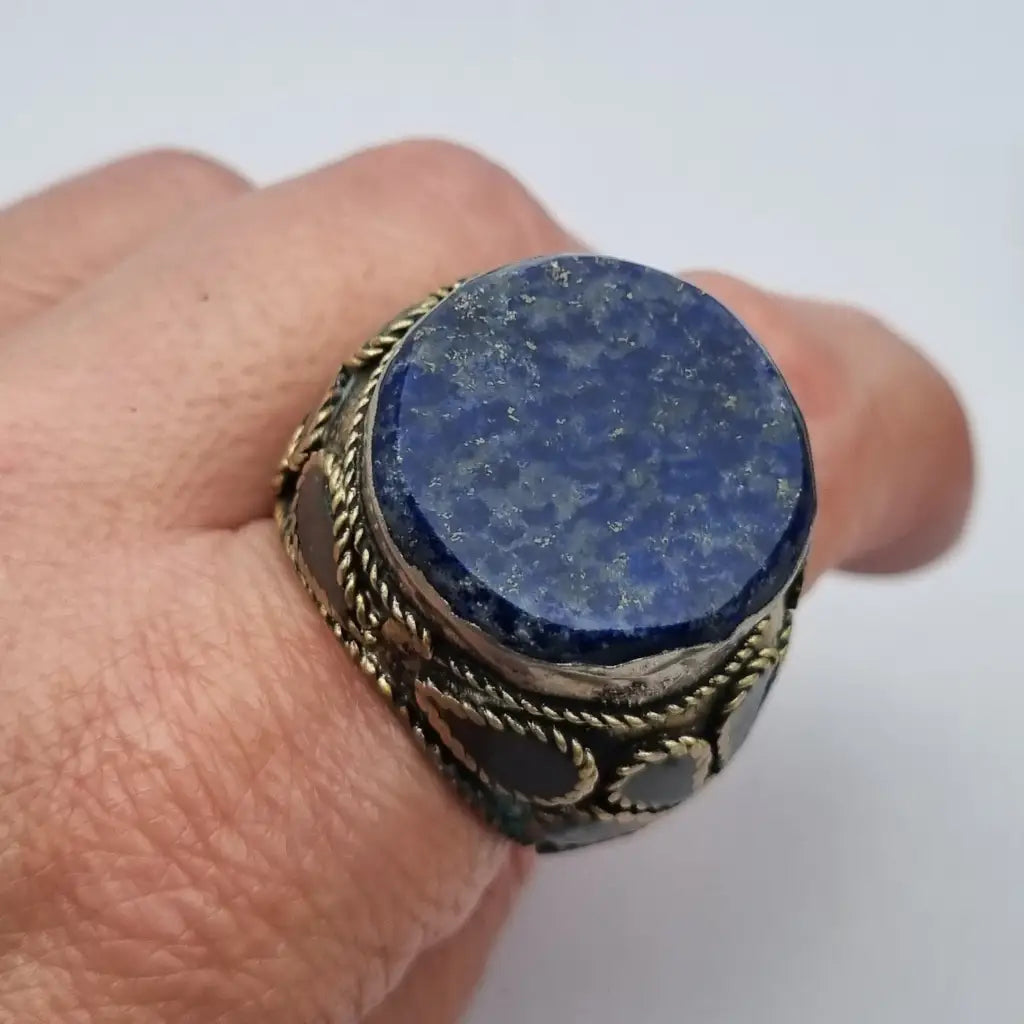 Anillo étnico de piedra azul tamaño grande joyería boho vintage años 70-80