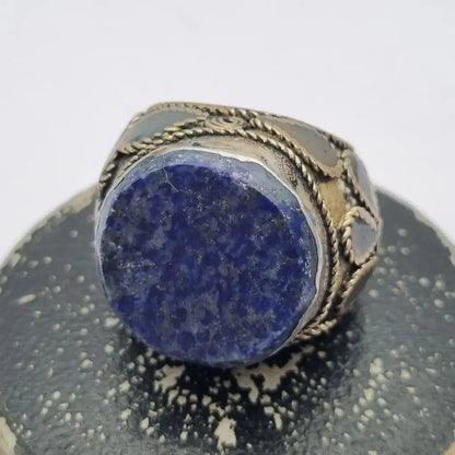 Anillo étnico de piedra azul tamaño grande joyería boho vintage años 70-80