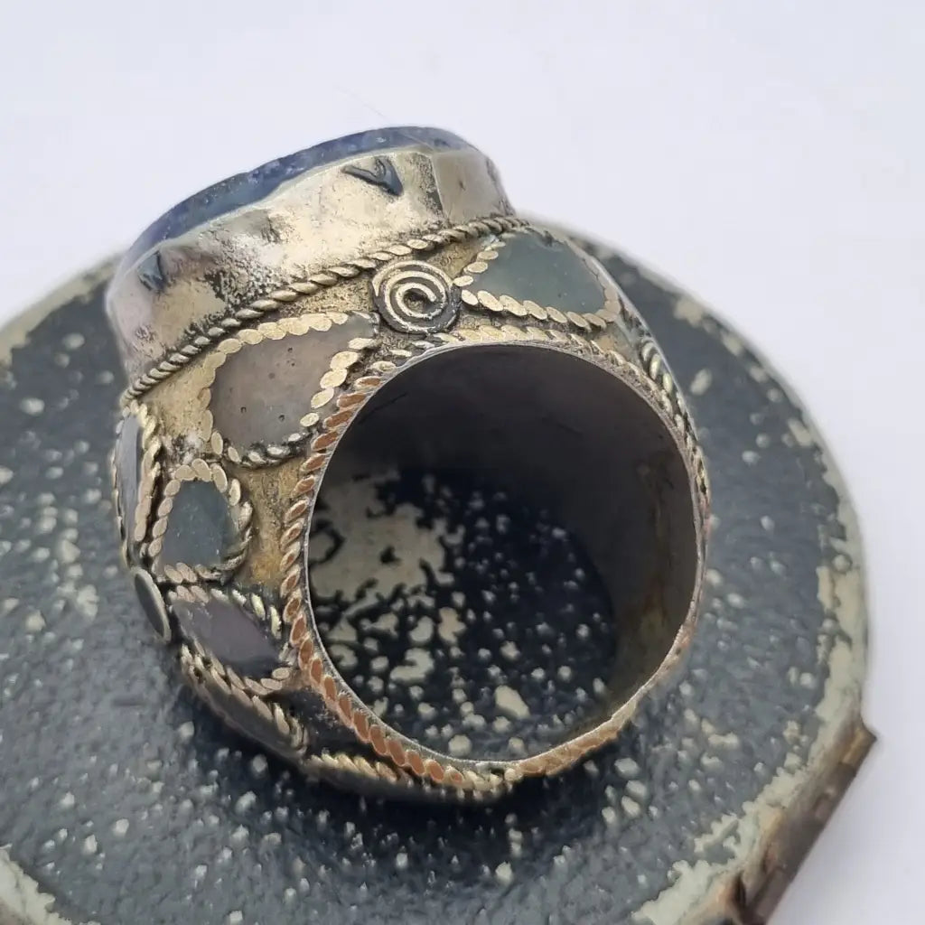 Anillo étnico de piedra azul tamaño grande joyería boho vintage años 70-80
