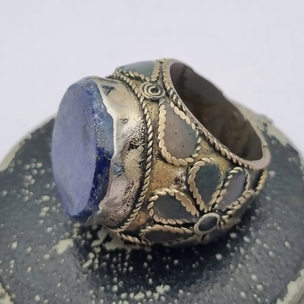 Anillo étnico de piedra azul tamaño grande joyería boho vintage años 70-80