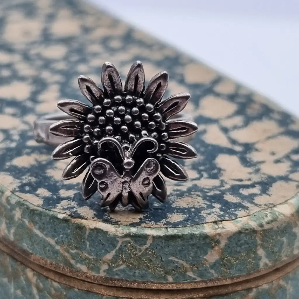 Anillo de mariposa anillo flor girasol plata ley regalos para mujeres