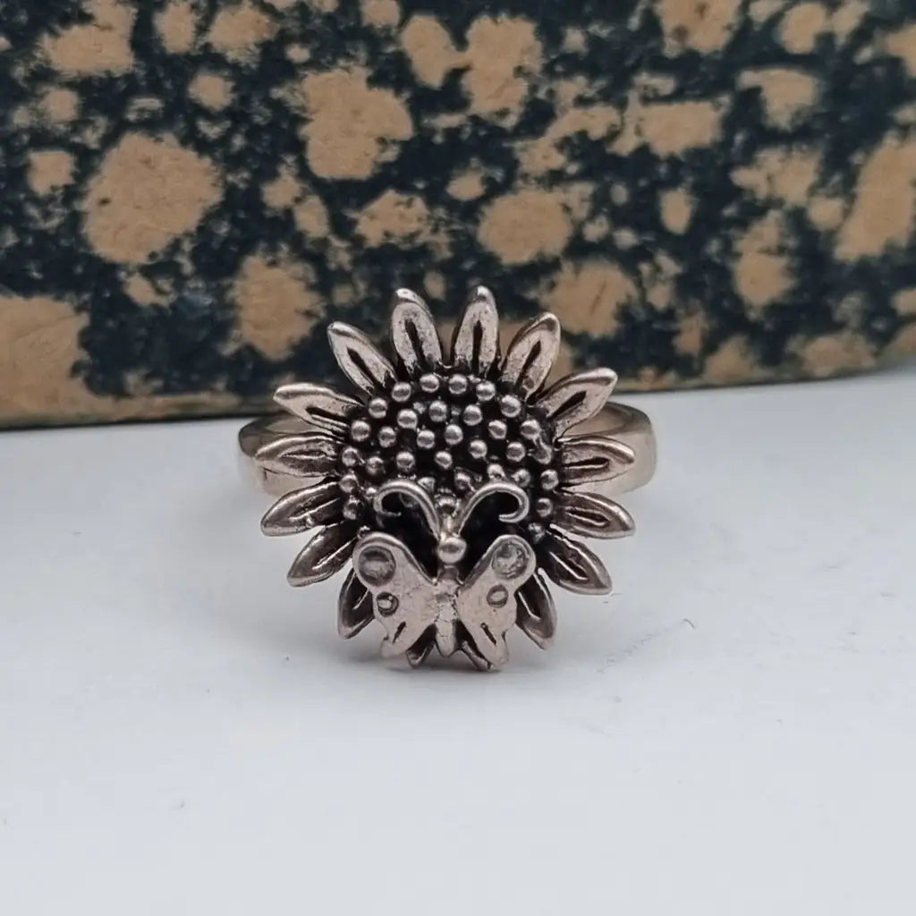 Anillo de mariposa anillo flor girasol plata ley regalos para mujeres