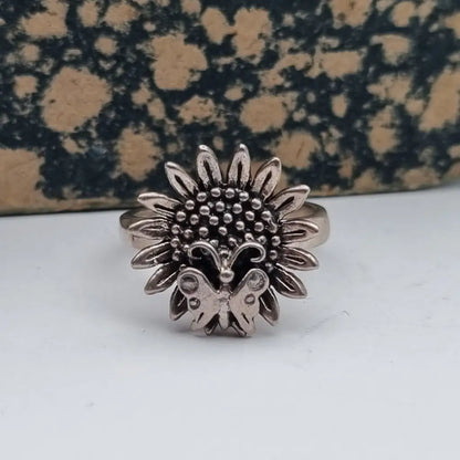 Anillo de mariposa anillo flor girasol plata ley regalos para mujeres