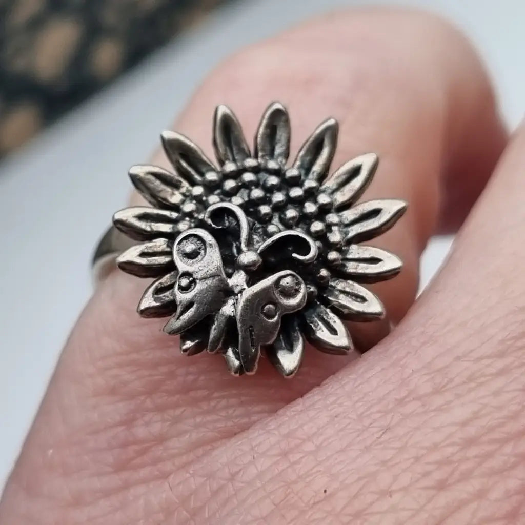 Anillo de mariposa anillo flor girasol plata ley regalos para mujeres