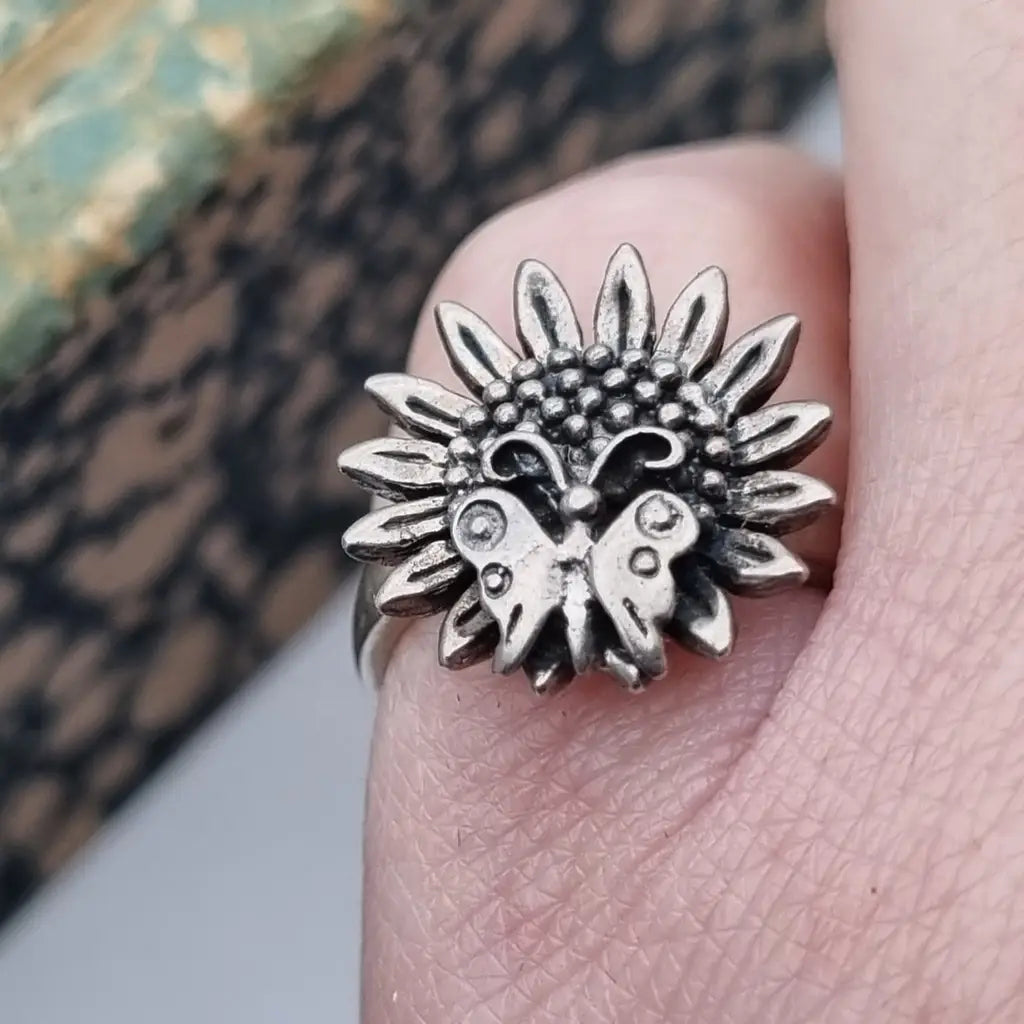 Anillo de mariposa anillo flor girasol plata ley regalos para mujeres