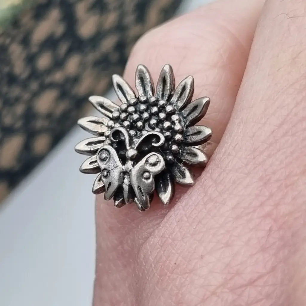 Anillo de mariposa anillo flor girasol plata ley regalos para mujeres