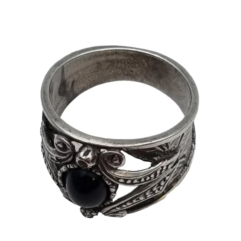 Anillo negro plata de ley estilo victoriano joyería tradicional nostálgica