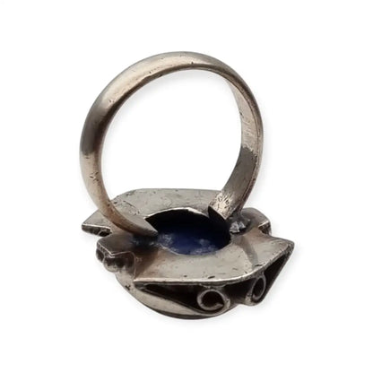 Anillo de Plata 925 con Piedra Azul inspiración art deco Joyería Contemporánea