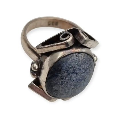 Anillo de Plata 925 con Piedra Azul inspiración art deco Joyería Contemporánea