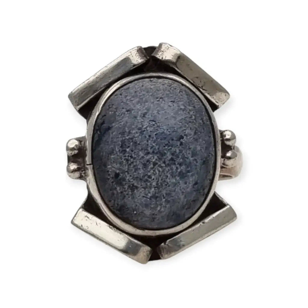 Anillo de Plata 925 con Piedra Azul inspiración art deco Joyería Contemporánea