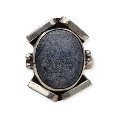 Anillo de Plata 925 con Piedra Azul inspiración art deco Joyería Contemporánea