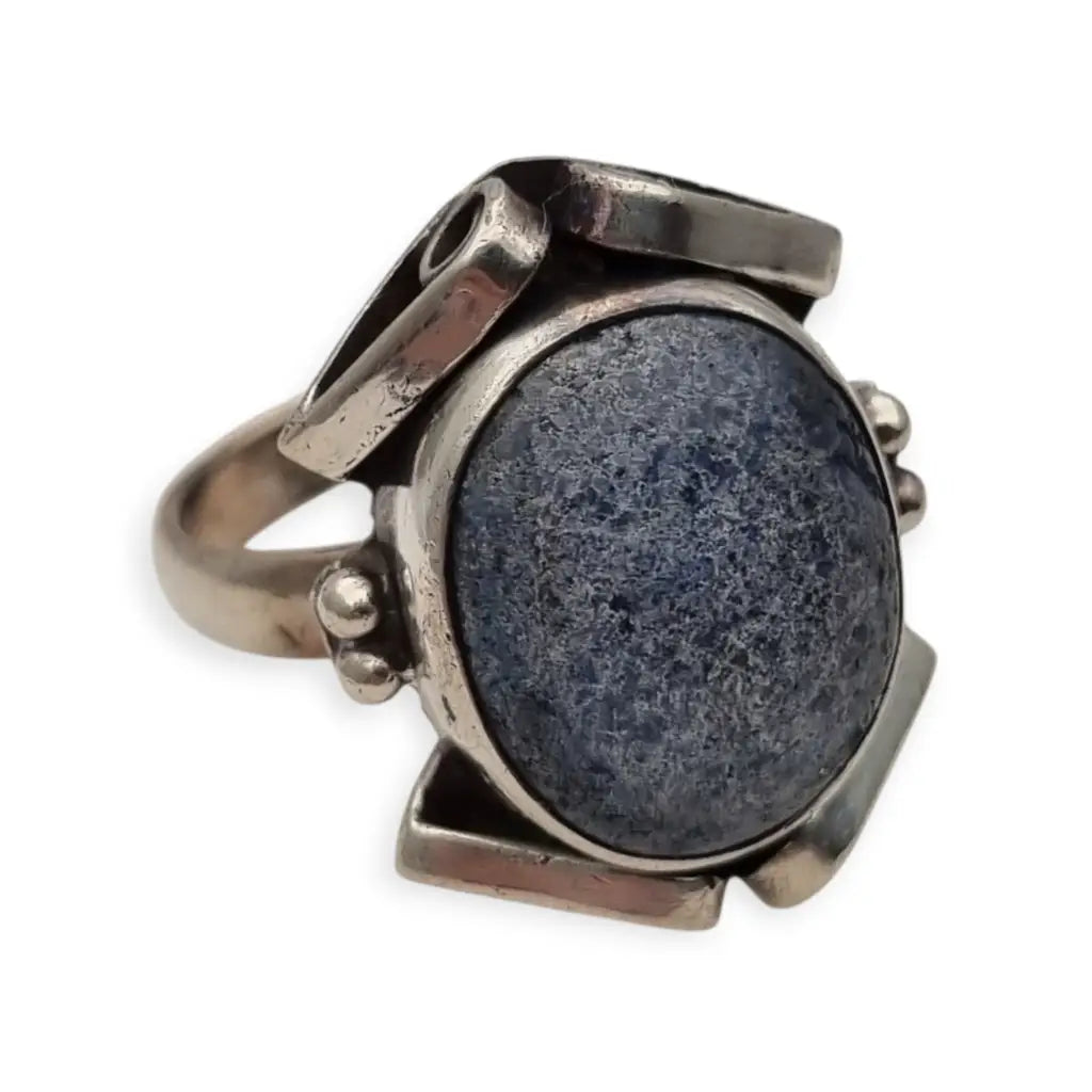 Anillo de Plata 925 con Piedra Azul inspiración art deco Joyería Contemporánea