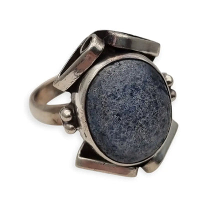 Anillo de Plata 925 con Piedra Azul inspiración art deco Joyería Contemporánea