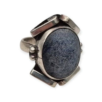 Anillo de Plata 925 con Piedra Azul inspiración art deco Joyería Contemporánea