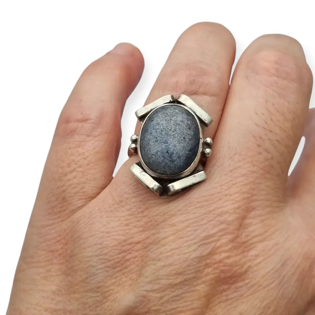 Anillo de Plata 925 con Piedra Azul inspiración art deco Joyería Contemporánea