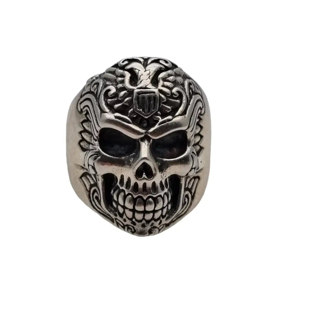 Anillo de plata ley con calavera para hombre escudo medieval en maciza