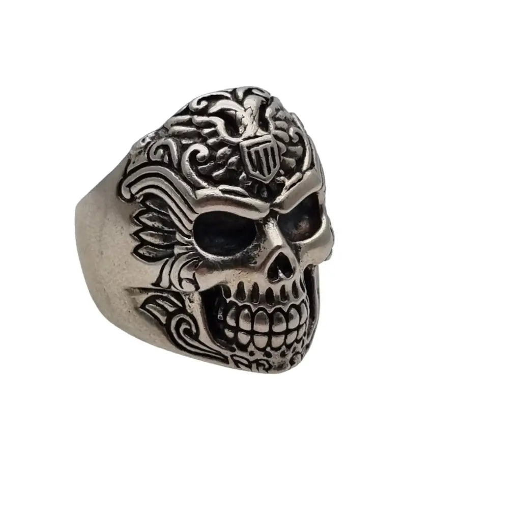 Anillo de plata ley con calavera para hombre escudo medieval en maciza