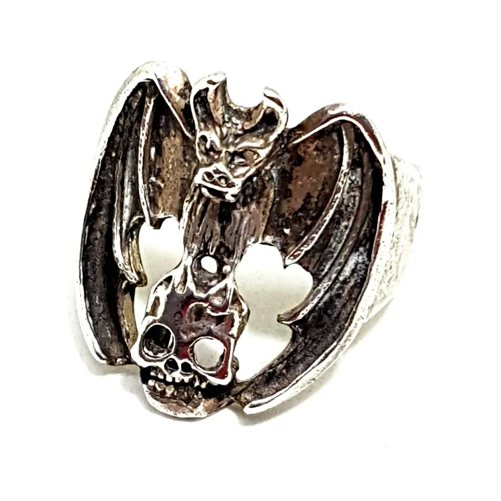 Anillo plata calavera murciélago anillo de ley hombre