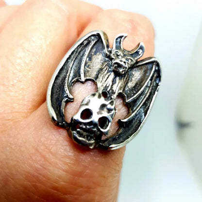 Anillo plata calavera murciélago anillo de ley hombre