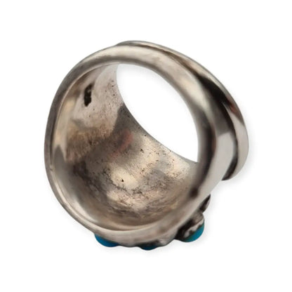 Anillo de plata estilo boho con cuentas azules para mujer años 80.