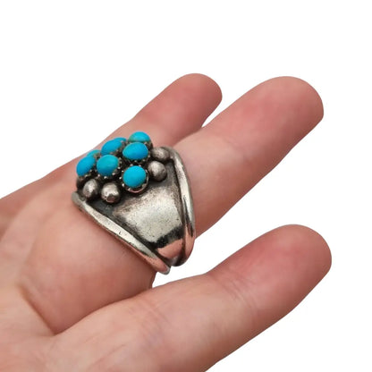Anillo de plata estilo boho con cuentas azules para mujer años 80.