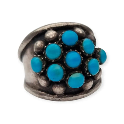 Anillo de plata estilo boho con cuentas azules para mujer años 80.