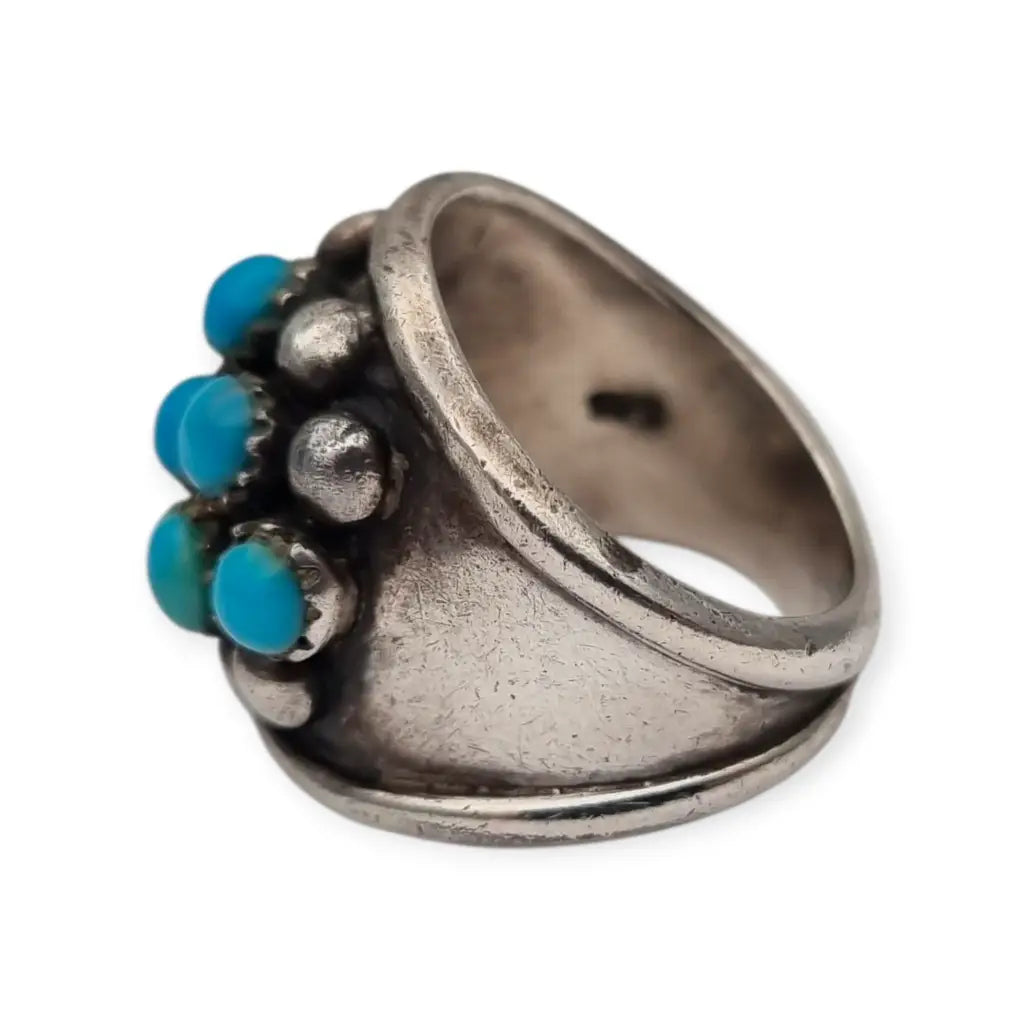 Anillo de plata estilo boho con cuentas azules para mujer años 80.