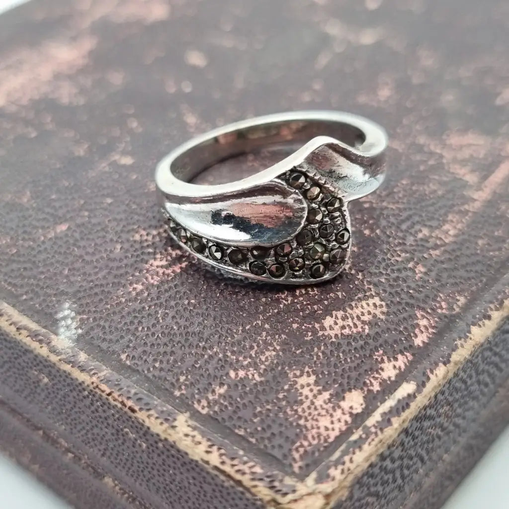 Anillo de plata ley joyas marcasitas para mujer regalos ella zigzag