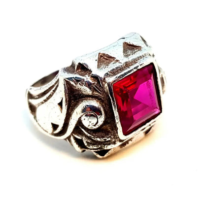 Anillo art déco de plata y símil rubí Circa 1940. Joyas antiguas vintage.