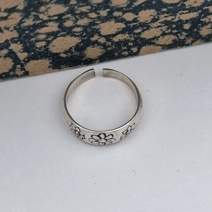 Anillo de plata vintage con flores bohemias para mujer anillo aro trabajado