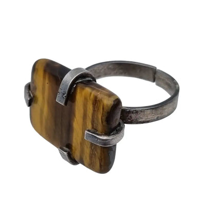 Anillo ojo de tigre plata hecho a mano joyería boho para mujer o hombre