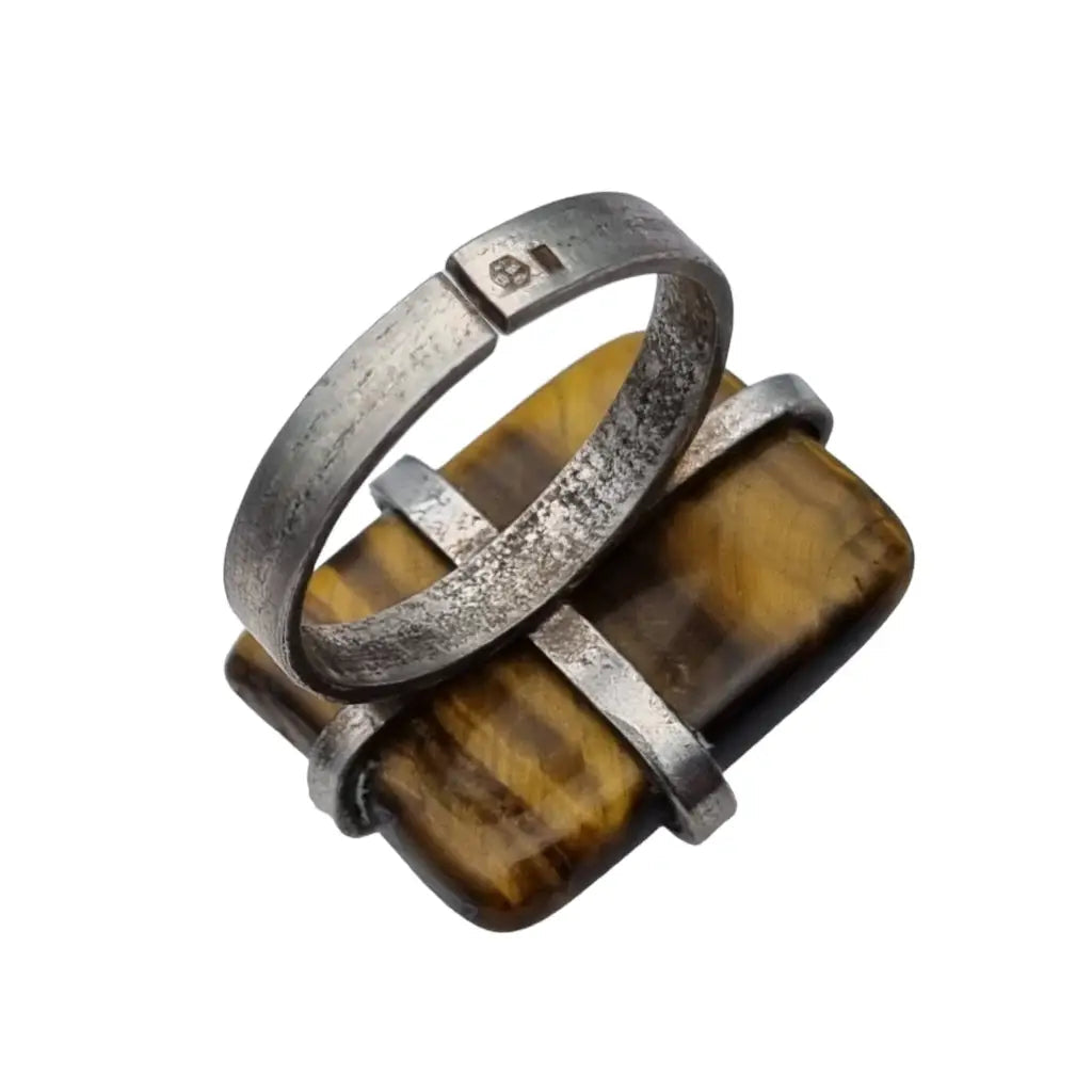 Anillo ojo de tigre plata hecho a mano joyería boho para mujer o hombre