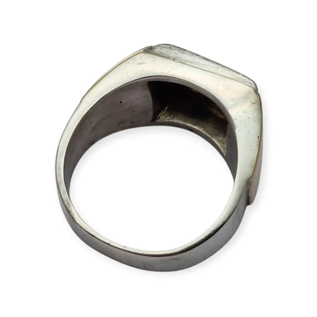 Anillo tipo sello Art Decó tardío en plata con vistas doradas y monograma