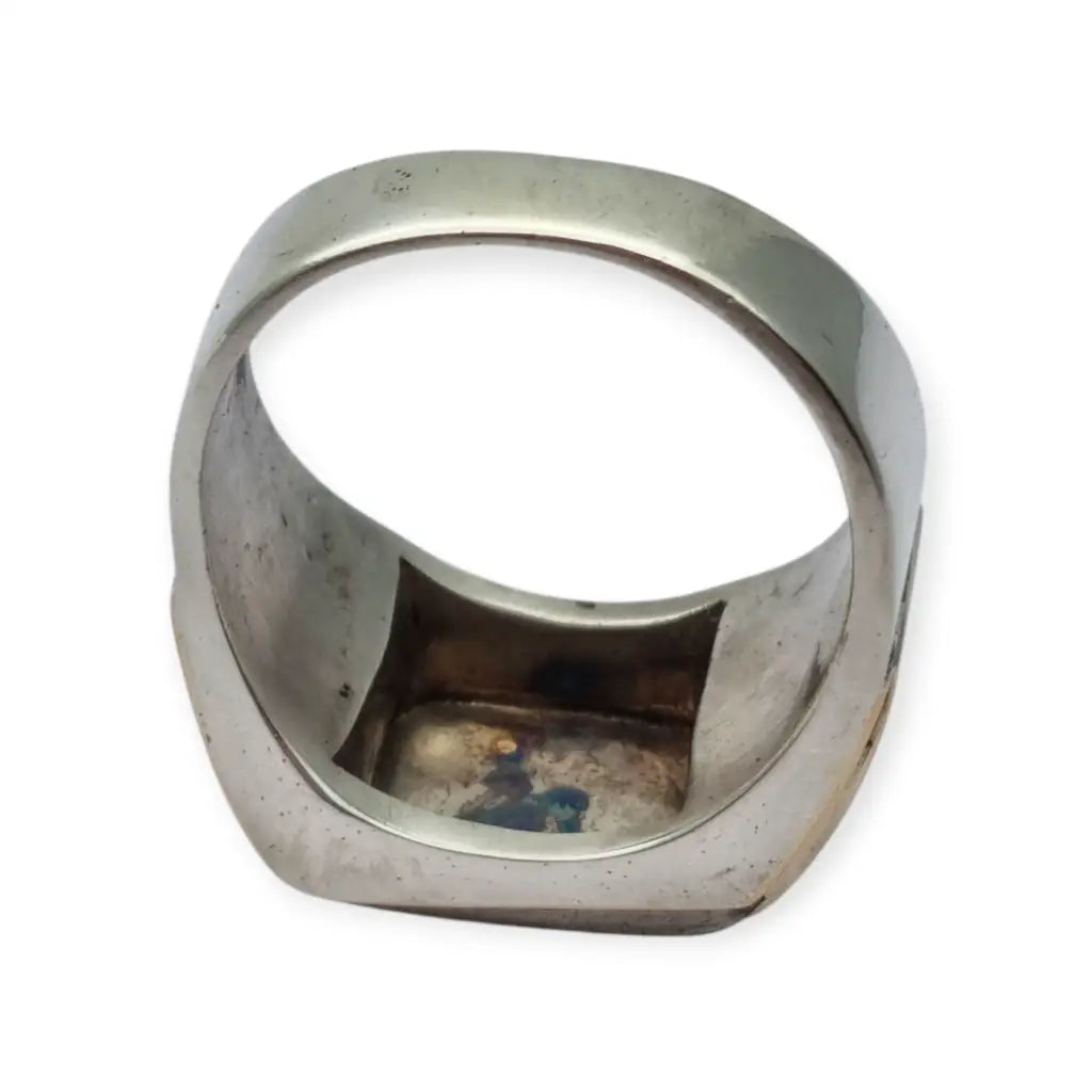 Anillo tipo sello Art Decó tardío en plata con vistas doradas y monograma