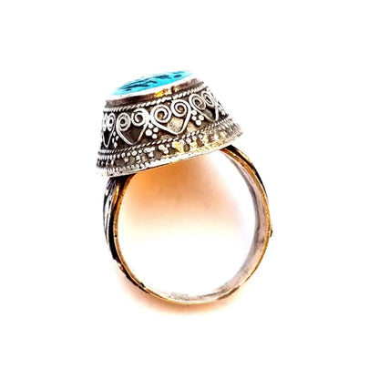 Anillo de plata boho con piedra verde grabada étnico Joyería oriental