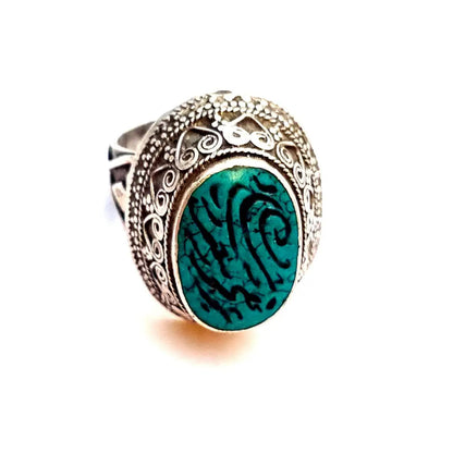 Anillo de plata boho con piedra verde grabada étnico Joyería oriental