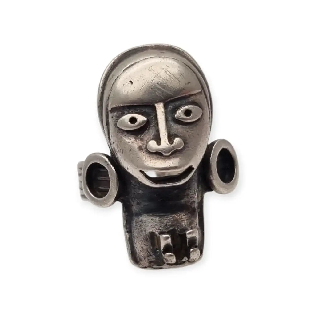 Anillo vintage Boho tribal en plata con figura de diseño Etnico escultórico