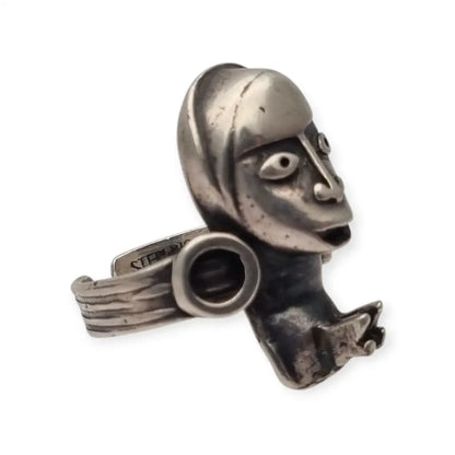 Anillo vintage Boho tribal en plata con figura de diseño Etnico escultórico