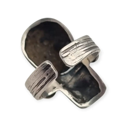Anillo vintage Boho tribal en plata con figura de diseño Etnico escultórico