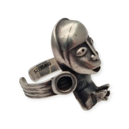 Anillo vintage Boho tribal en plata con figura de diseño Etnico escultórico